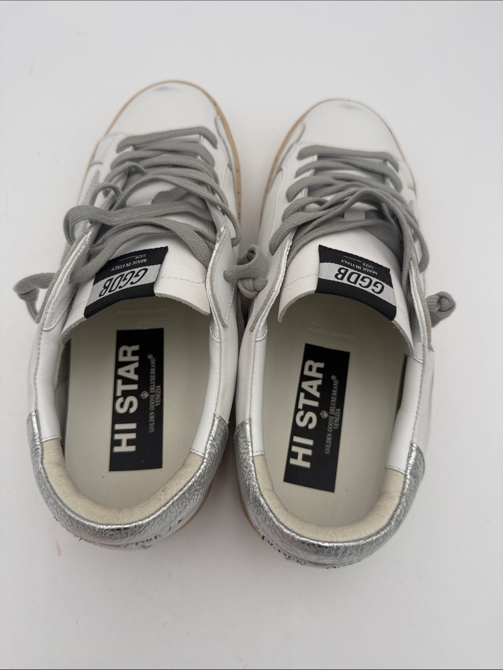 Golden Goose Style GGDB White Leather Sneakers distressed Gray Laces men 42 - Picture 6 of 13